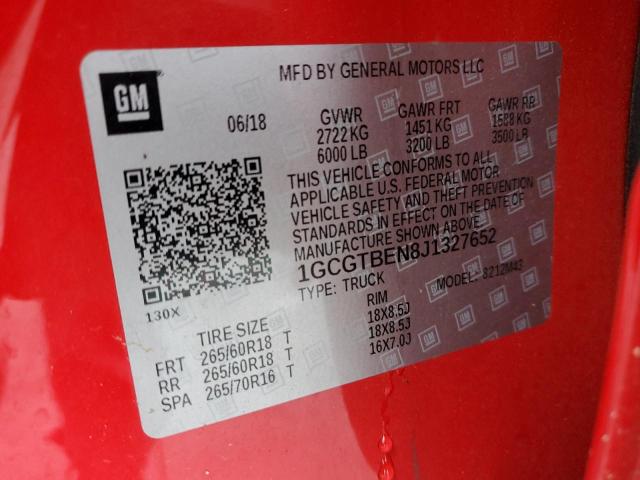 1GCGTBEN8J1327652 - 2018 CHEVROLET COLORADO RED photo 12