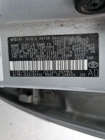 2T1BR32E67C822312 - 2007 TOYOTA COROLLA CE SILVER photo 12