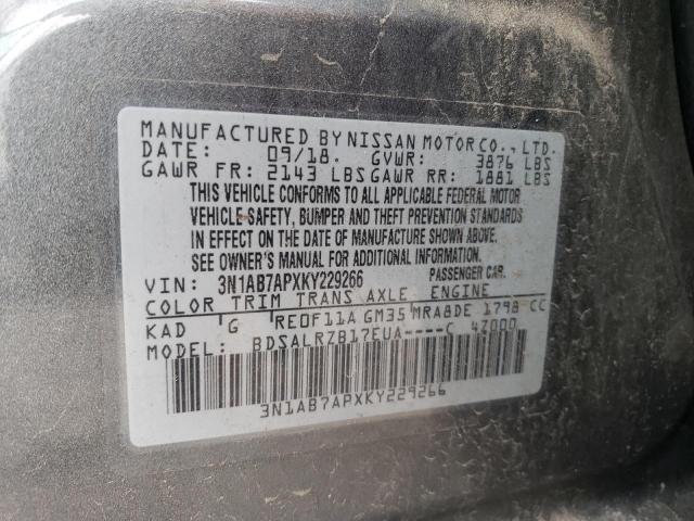 3N1AB7APXKY229266 - 2019 NISSAN SENTRA S GRAY photo 12