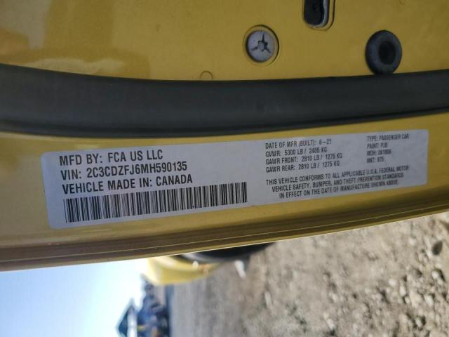 2C3CDZFJ6MH590135 - 2021 DODGE CHALLENGER R/T SCAT PACK YELLOW photo 12