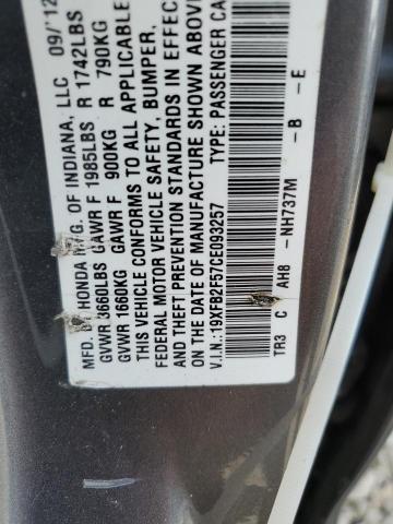 19XFB2F57CE093257 - 2012 HONDA CIVIC LX GRAY photo 12