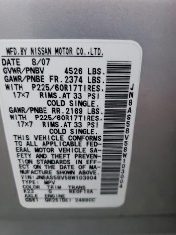 JN8AS58V58W103004 - 2008 NISSAN ROGUE S SILVER photo 13