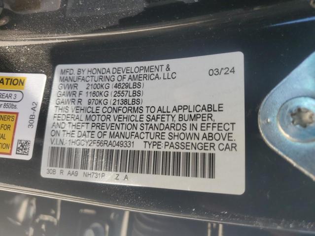 1HGCY2F56RA049331 - 2024 HONDA ACCORD HYBRID SPORT BLACK photo 12