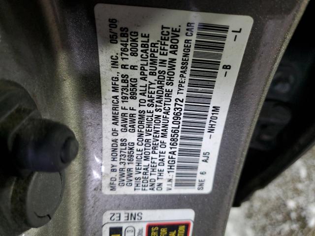 1HGFA16856L096372 - 2006 HONDA CIVIC EX GRAY photo 12