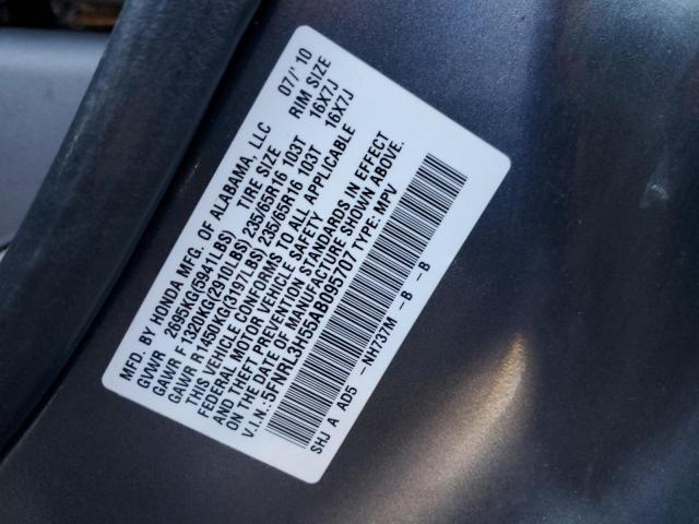 5FNRL3H55AB095707 - 2010 HONDA ODYSSEY EX GRAY photo 13