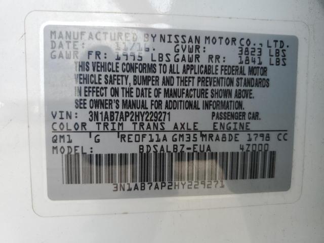 3N1AB7AP2HY229271 - 2017 NISSAN SENTRA S WHITE photo 13