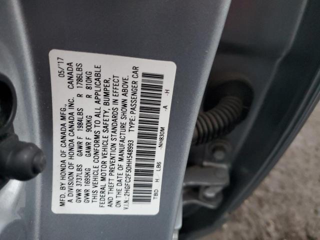 2HGFC2F50HH548993 - 2017 HONDA CIVIC LX SILVER photo 12