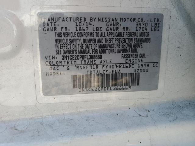 3N1CE2CP0FL388669 - 2015 NISSAN VERSA NOTE S WHITE photo 13