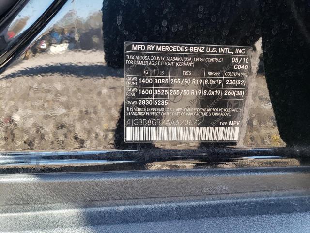4JGBB8GB2AA620672 - 2010 MERCEDES-BENZ ML 350 4MATIC BLACK photo 12