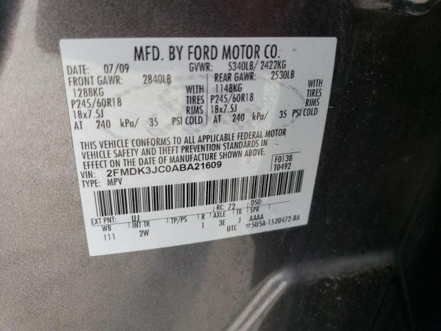 2FMDK3JC0ABA21609 - 2010 FORD EDGE SEL GRAY photo 13