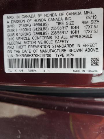 2HKRW6H37KH229708 - 2019 HONDA CR-V LX MAROON photo 13