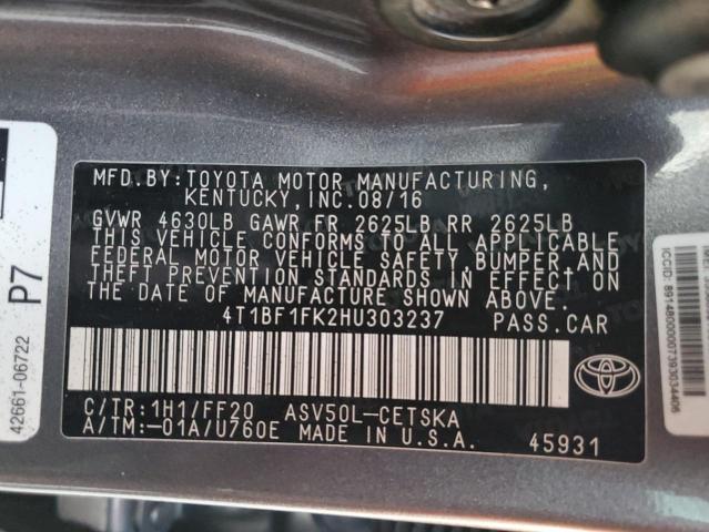 4T1BF1FK2HU303237 - 2017 TOYOTA CAMRY LE GRAY photo 12