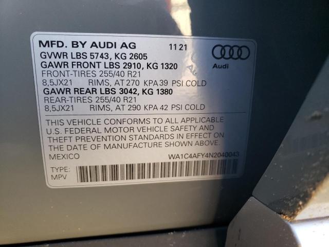 WA1C4AFY4N2040043 - 2022 AUDI SQ5 PRESTIGE GRAY photo 12