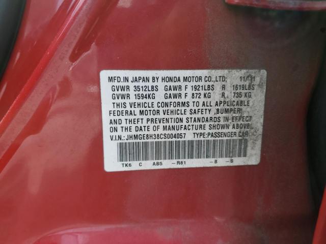 JHMGE8H38CS004057 - 2012 HONDA FIT RED photo 12