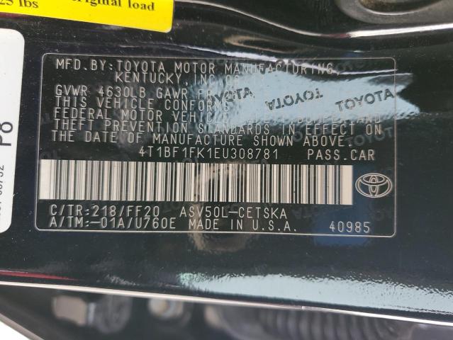 4T1BF1FK1EU308781 - 2014 TOYOTA CAMRY L BLACK photo 12