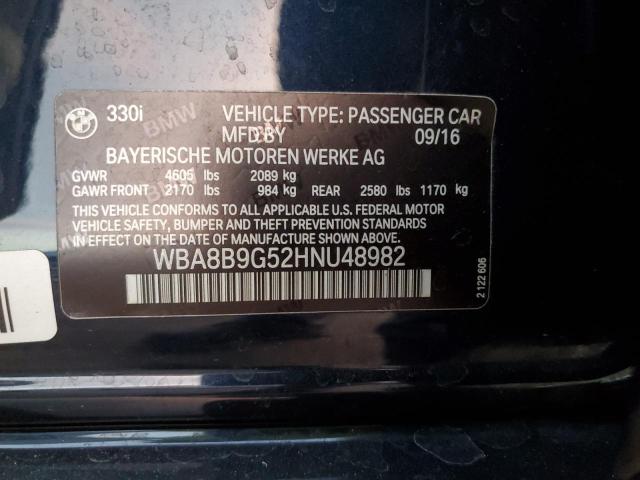 WBA8B9G52HNU48982 - 2017 BMW 330 I BLACK photo 12