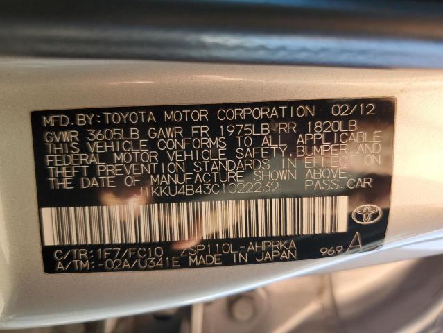 JTKKU4B43C1022232 - 2012 TOYOTA SCION XD SILVER photo 12