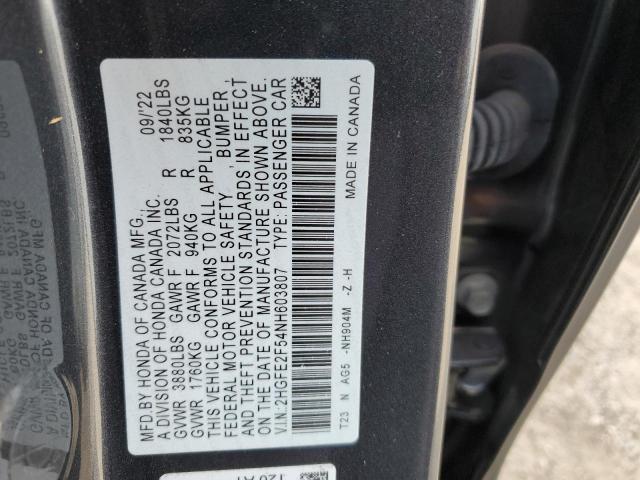 2HGFE2F54NH603807 - 2022 HONDA CIVIC SPORT 石墨色 照片 12