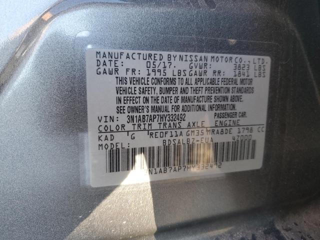 3N1AB7AP7HY332492 - 2017 NISSAN SENTRA S SILVER photo 12