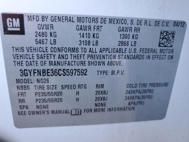 3GYFNBE36CS597592 - 2012 CADILLAC SRX PERFORMANCE COLLECTION Ақ фото 14