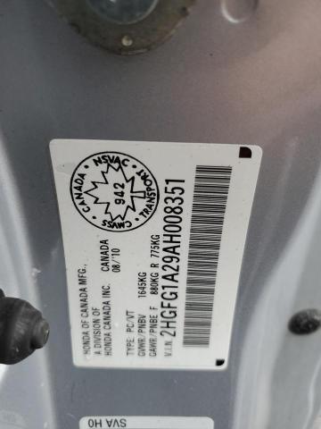 2HGFG1A29AH008351 - 2010 HONDA CIVIC DX SILVER photo 13