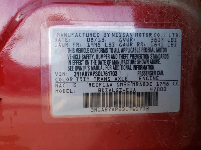 3N1AB7AP3DL761703 - 2013 NISSAN SENTRA S RED photo 12