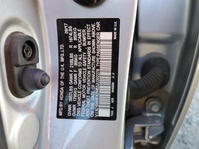 SHHFK7H53JU202278 - 2018 HONDA CIVIC EX SILVER photo 12