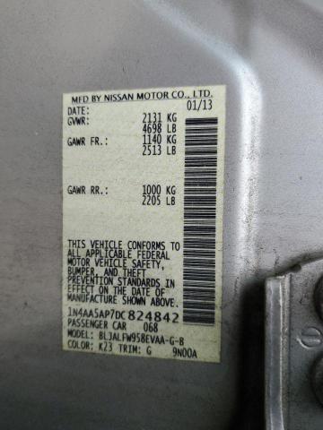 1N4AA5AP7DC824842 - 2013 NISSAN MAXIMA S SILVER photo 12