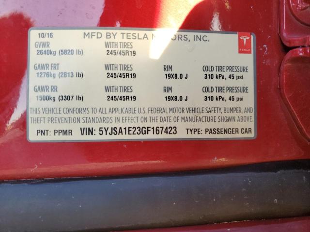 5YJSA1E23GF167423 - 2016 TESLA MODEL S RED photo 13