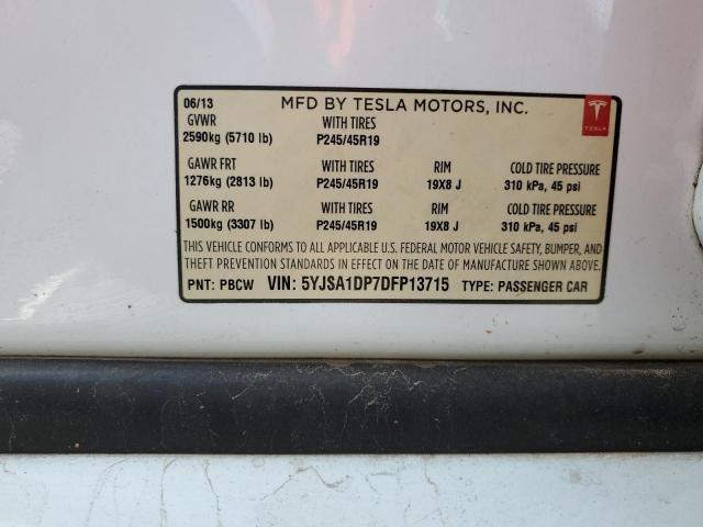 5YJSA1DP7DFP13715 - 2013 TESLA MODEL S თეთრი ფოტო 12