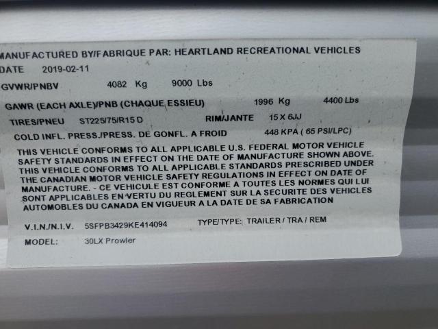 5SFPB3429KE414094 - 2019 HEART LAND PROWLER 双色 照片 10