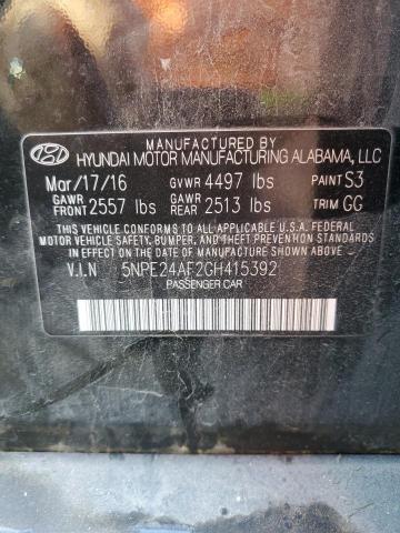 5NPE24AF2GH415392 - 2016 HYUNDAI SONATA SE BLACK photo 13