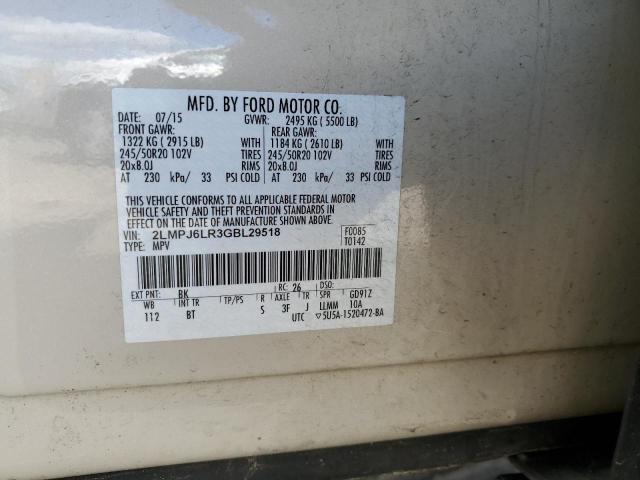 2LMPJ6LR3GBL29518 - 2016 LINCOLN MKX RESERVE Bej foto 12