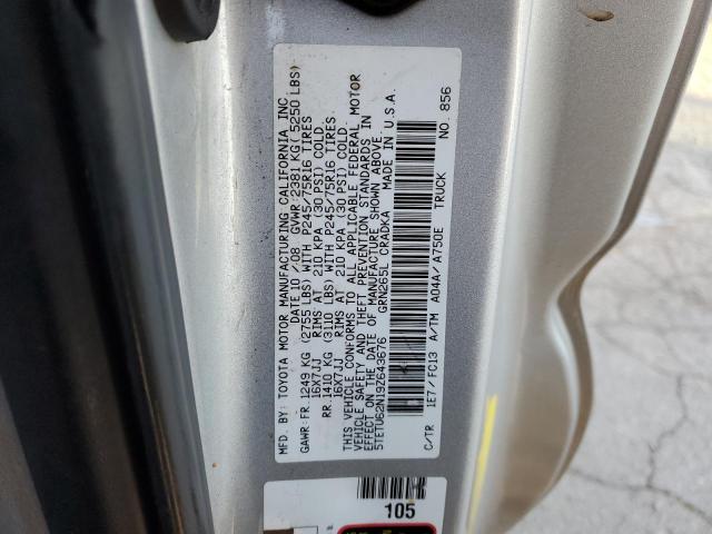 5TETU62N19Z643676 - 2009 TOYOTA TACOMA PRERUNNER ACCESS CAB SILVER photo 12