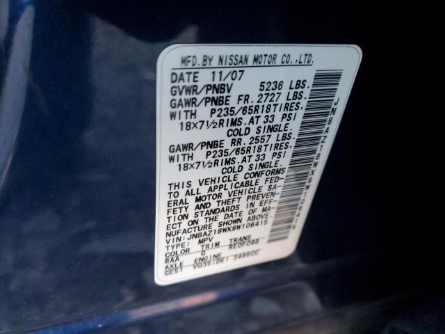 JN8AZ18WX9W106415 - 2009 NISSAN MURANO S BLUE photo 13