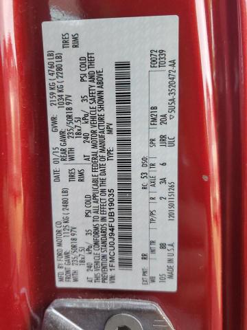 1FMCU0J94FUB19035 - 2015 FORD ESCAPE TITANIUM RED photo 12