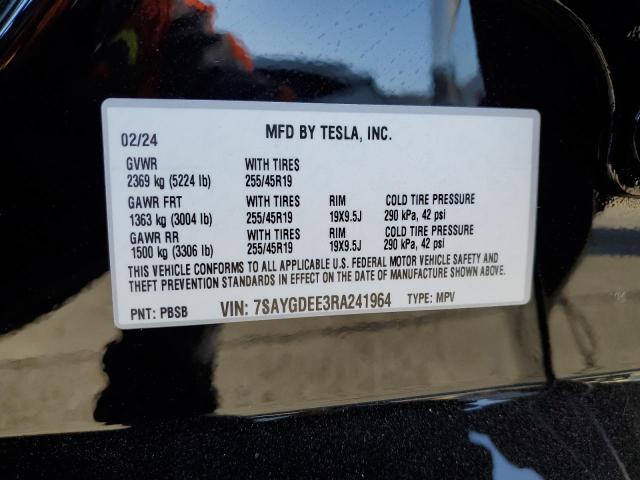 7SAYGDEE3RA241964 - 2024 TESLA MODEL Y შავი ფოტო 14