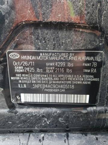 5NPEB4AC9CH405118 - 2012 HYUNDAI SONATA GLS BLACK photo 12