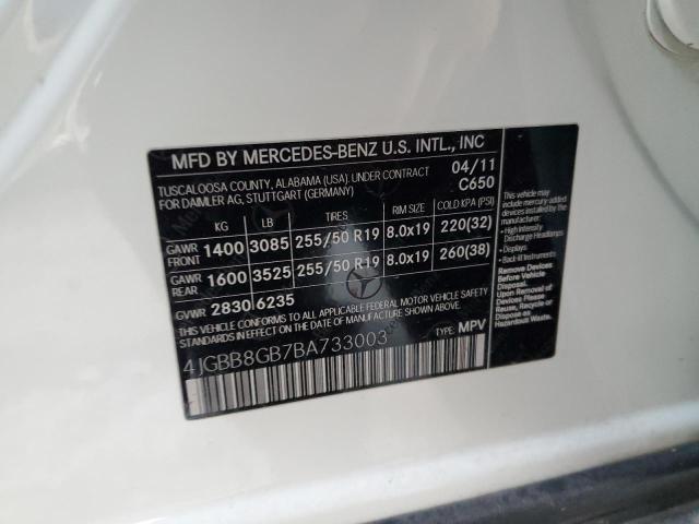 4JGBB8GB7BA733003 - 2011 MERCEDES-BENZ ML 350 4MATIC WHITE photo 13