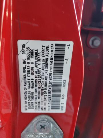 1HGES163X5L017029 - 2005 HONDA CIVIC DX VP Qırmızı foto 12