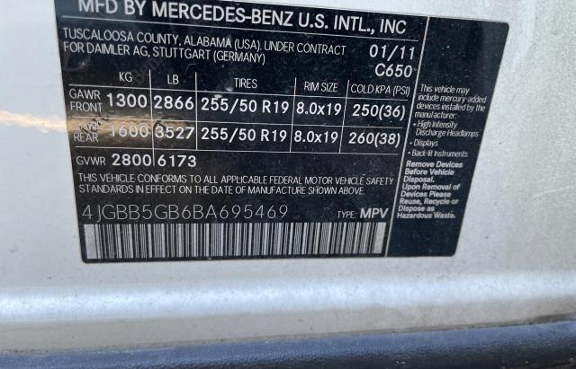 4JGBB5GB6BA695469 - 2011 MERCEDES-BENZ ML 350 WHITE photo 10