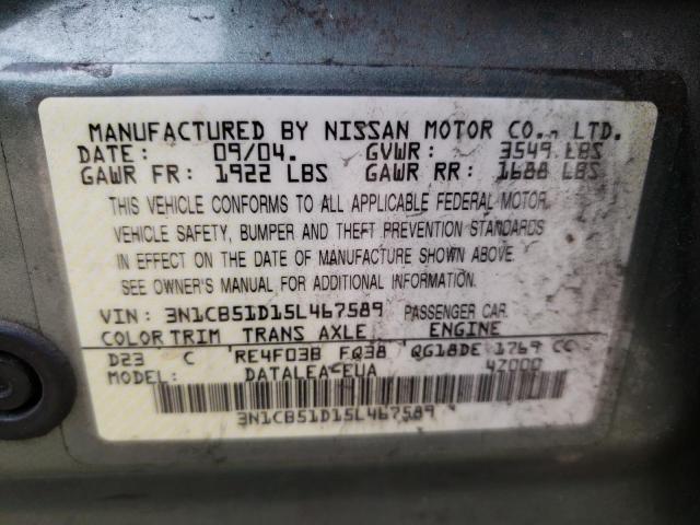 3N1CB51D15L467589 - 2005 NISSAN SENTRA 1.8 GREEN photo 12