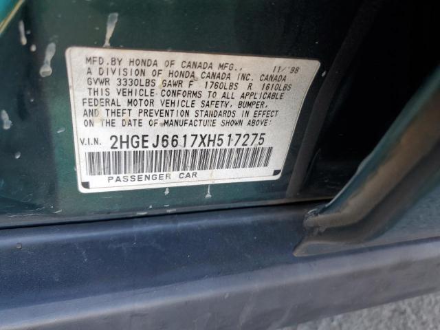 2HGEJ6617XH517275 - 1999 HONDA CIVIC BASE Qara foto 12