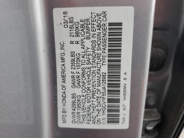 1HGCV1F55JA128982 - 2018 HONDA ACCORD EXL SILVER photo 12