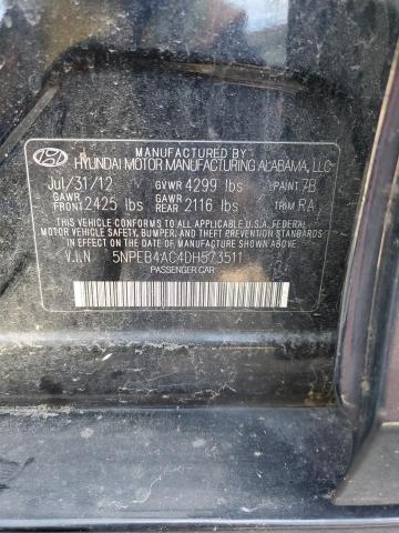 5NPEB4AC4DH573511 - 2013 HYUNDAI SONATA GLS BLACK photo 12