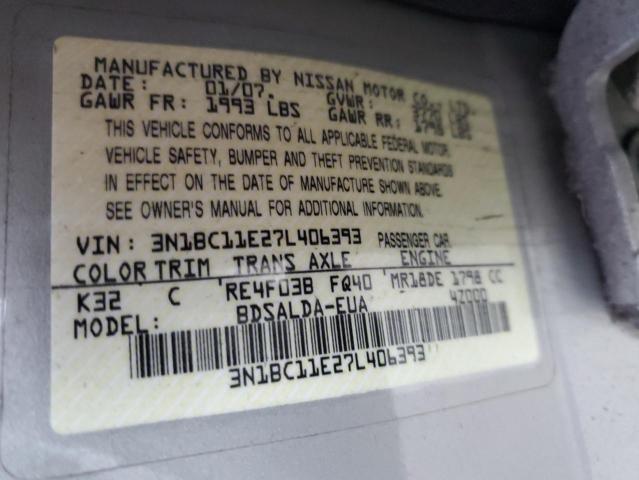 3N1BC11E27L406393 - 2007 NISSAN VERSA S BEIGE photo 12