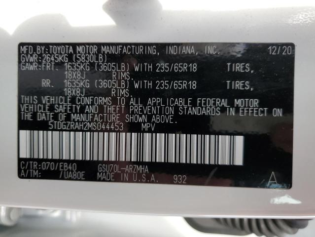 5TDGZRAH2MS044453 - 2021 TOYOTA HIGHLANDER XLE WHITE photo 13