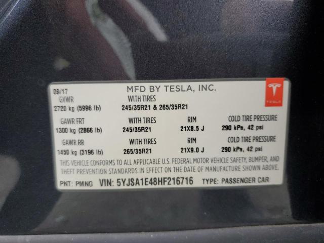 5YJSA1E48HF216716 - 2017 TESLA MODEL S CHARCOAL photo 13