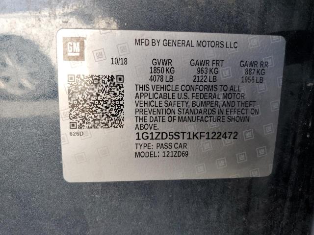 1G1ZD5ST1KF122472 - 2019 CHEVROLET MALIBU LT GRAY photo 12