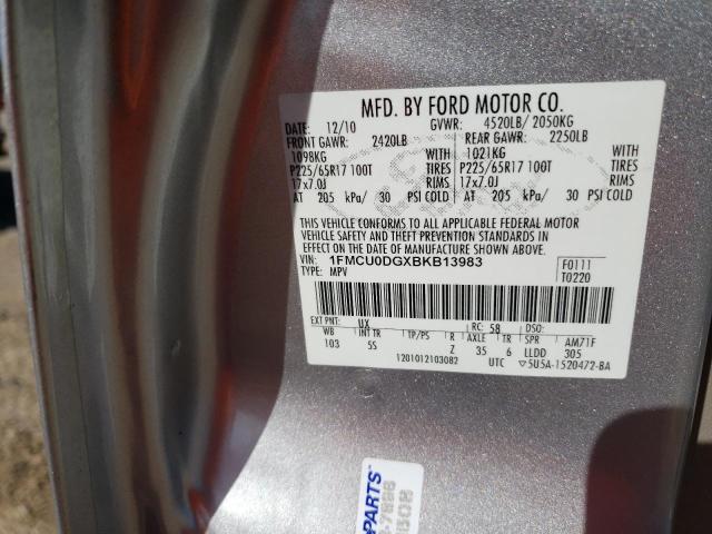 1FMCU0DGXBKB13983 - 2011 FORD ESCAPE XLT SILVER photo 14